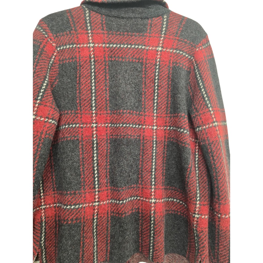 J Jill Red Black Plaid Wool Blend cardigan S jacket Cozy Cottagecore Preppy Fall - Picture 7 of 10